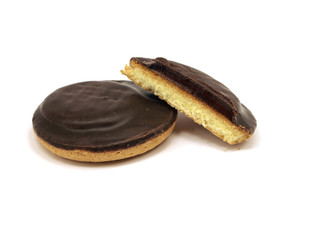 Cookies covered with chocolate and filled with jam