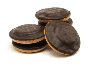 Cookies covered with chocolate and filled with jam