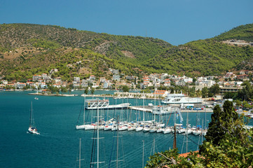 Marina at Poros island -  popular tourist place in Aegean sea