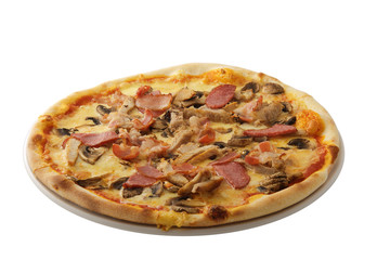 Hot and tasty pizza isolated on white background