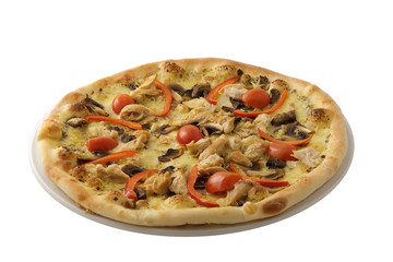Hot and tasty pizza isolated on white background