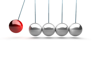 balancing balls newtons cradle over white background