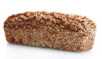 delicious rye bread with sunflower seeds isolated on white