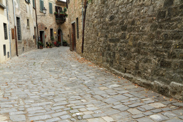 stony antique narrow street in tuscan village Montefioralle