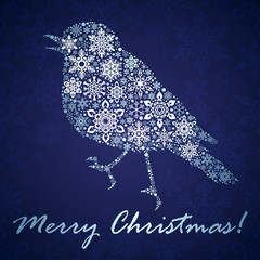 Christmas background with bird from snowflakes