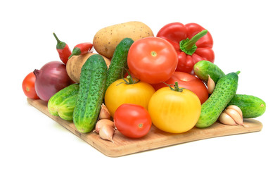 set fresh vegetables on white background