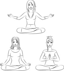 Beautiful girls sitting in yoga lotus position.