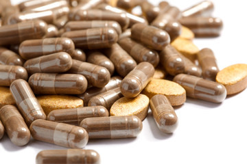 Medicinal pills piled up a bunch