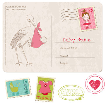 Baby Girl Shower Card with set of stamps