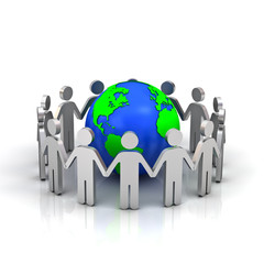 Group of people forming circle around the world