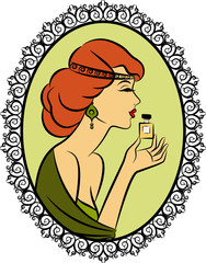 Vintage fashion girl with perfume. Vector