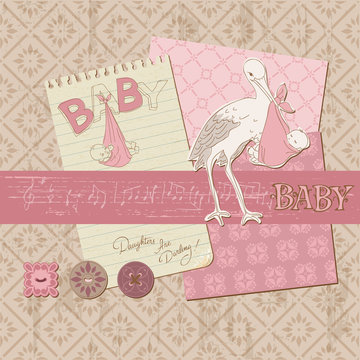 Scrapbook Vintage design elements - Baby Girl Announcement