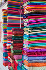 Colorful fabrics in the store