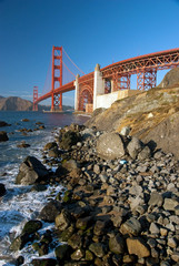 The Golden Gate Bridge in San Francisco during the sunset