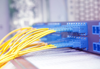 optic fiber cables connected to an optic switch