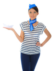 beautiful woman wearing sailor hat