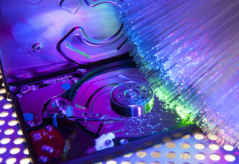 computer harddisk on technology fiber optics