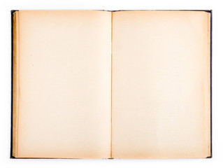 Old book with blank yellow stained pages