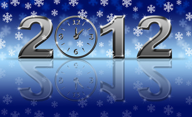 Silver 2012 Happy New Year Clock with Snowflakes