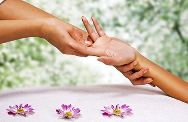 Fototapeta premium Hands massage in the spa salon
