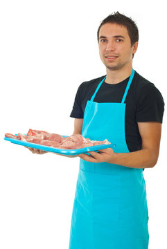 Market Worker Holding Raw Meat