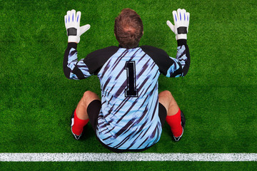 Overhead shot of a goalkeeper on the goal line