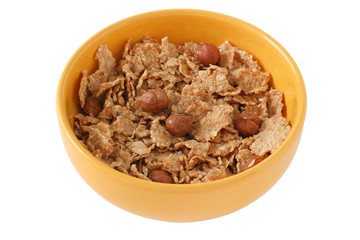 cereals with nuts in yellow bowl