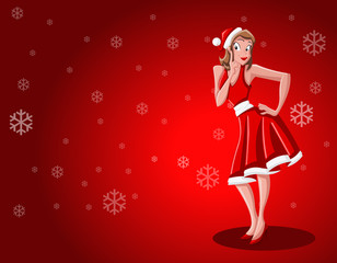 Fototapeta na wymiar A beautiful cartoon girl dressed like Santa Claus