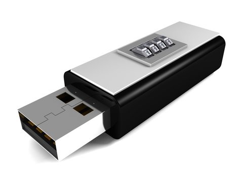 Security information concept with combination lock usb drive