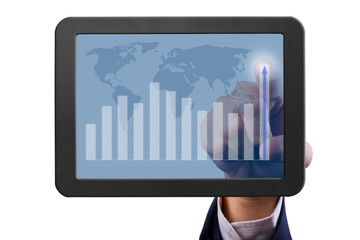 hand pointing higher graph on tablet PC