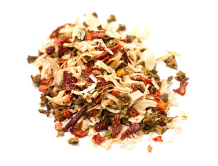 photo of multi-colored spices on white background