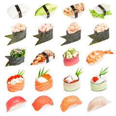 Sushi set - Different types of sushes isolated on white backgrou