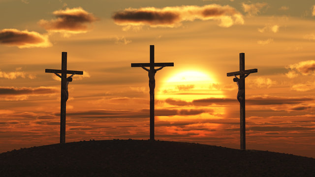 crucifixion at sunset
