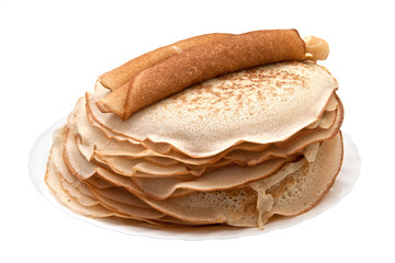 pancakes on the plate isolated on white background