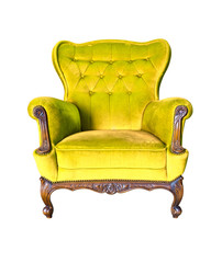 Fototapeta na wymiar vintage yellow luxury armchair isolated with clipping path