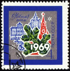 New Year 1969 in Moscow on post stamp