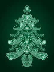 vector green christmas tree from paisley elements  and stars