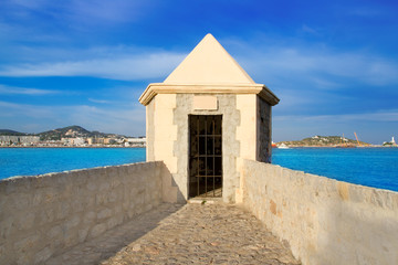 Ibiza watchtower with Eivissa port view