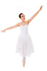 young beautiful ballet dancer on white background