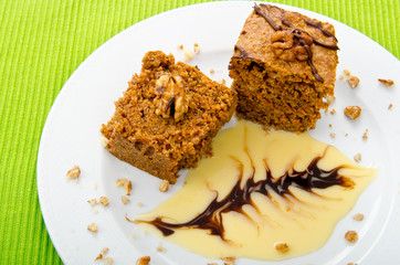 Cake with sweet sauce in plate
