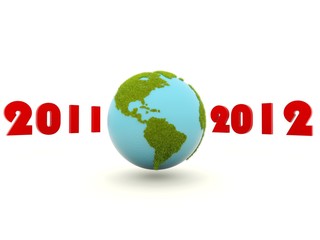 Earth witn new year digits isolated on white