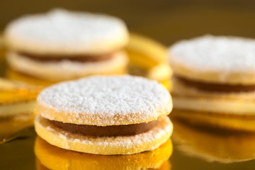 Peruvian cookies called alfajores filled with caramel-cream
