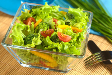 Fresh vegetable salad made of tomato, broccoli, corn