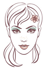 Beautiful woman portrait, linear illustration