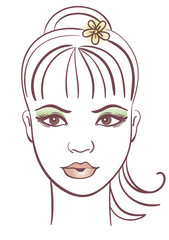 Beautiful woman portrait, linear illustration
