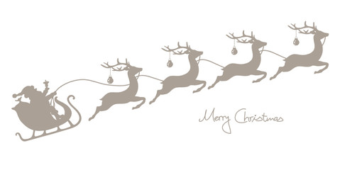 Christmas Sleigh Santa & 4 Flying Reindeers Taupe