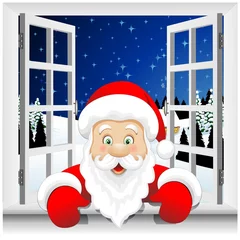 Papier Peint photo autocollant Dessiner Babbo Natale alla Finestra-Santa Claus at the Window-Vector