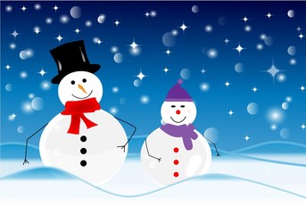 Paisaje de navidad con Muñecos de nieve