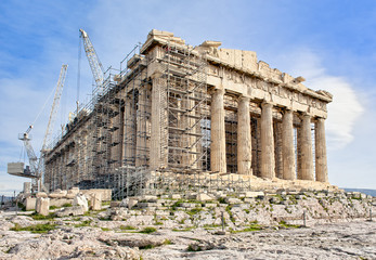 Ancient Greek Acropolis in Athens on reconstruction