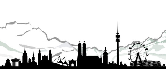 Skyline München mit Alpen © SimpLine
